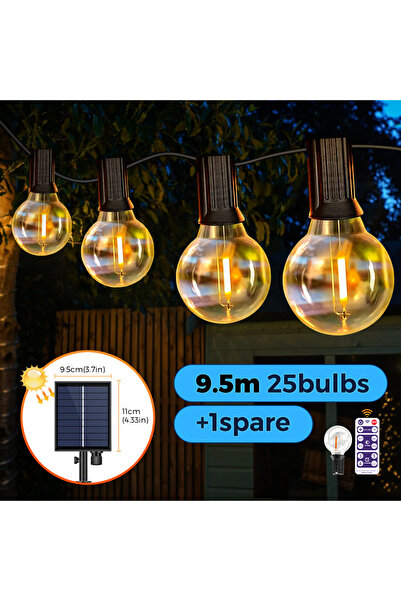 Choice1 9.5m 26bulbs Solar String Lights Outdoor G40 Patio Lights with LED Sh...