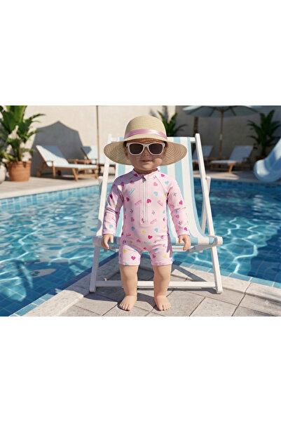 Purple Kids Kız Bebek Uzun Kol Tulum Mayo kalp detaylı