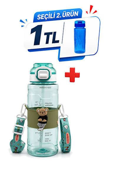 M&B WATER BOTTLE Hello Ayıcık Motifli Pipetli Çocuk Matarası - 800 ML Kilitli...