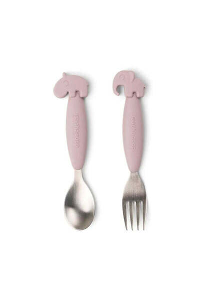 Done By Deer - Deer Friends - Stainless Steel Fork & Spoon Set - Pink