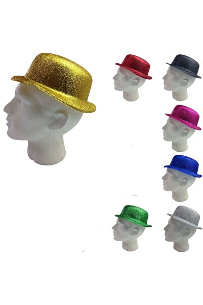 partidolu Karışık Renklerde Yuvarlak Plastik Parti Şapkası Simli Yetişkin 7 Adet