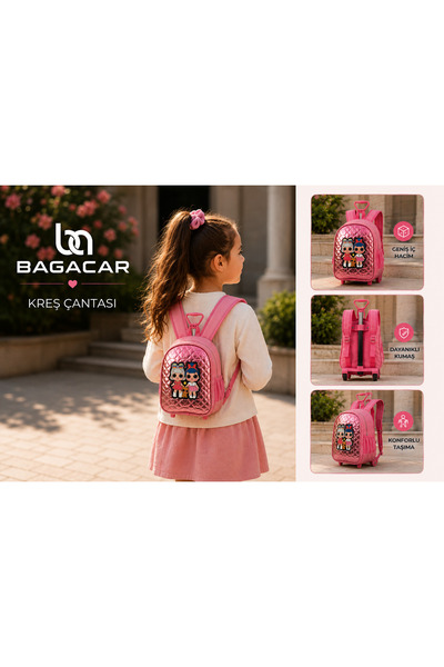 Bagacar Lol ve Kedi Pembe Tekerlekli Çocuk Sırt Çantası