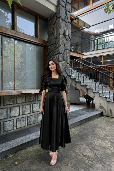 Nika Fashion SİYAH SATEN RÜYA ELBİSE