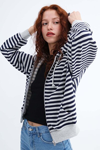 Addax Cardigan cu glugă în dungi H10594