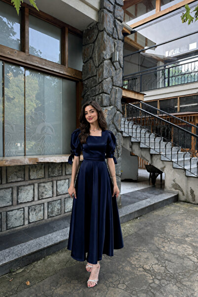 Nika Fashion LACİVERT SATEN RÜYA ELBİSE