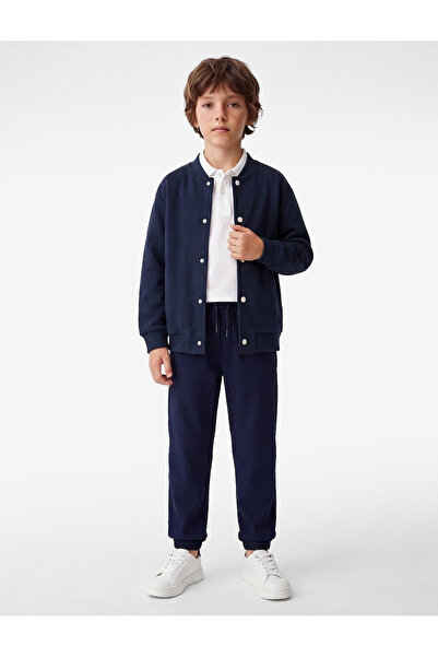 Koton Cotton Long Sleeve Snap Button Bomber Collar College Jacket