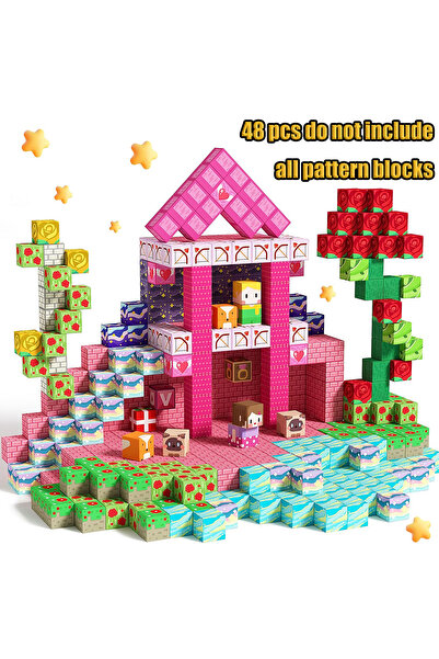 Choice9 48pcs Rose Magnetic Building Blocks Mine World Magnetic Pink Blossom ...