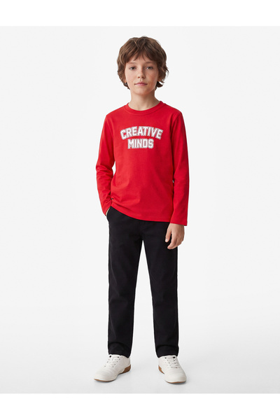 Koton Cotton Long Sleeve Printed Crew Neck Printed T-Shirt