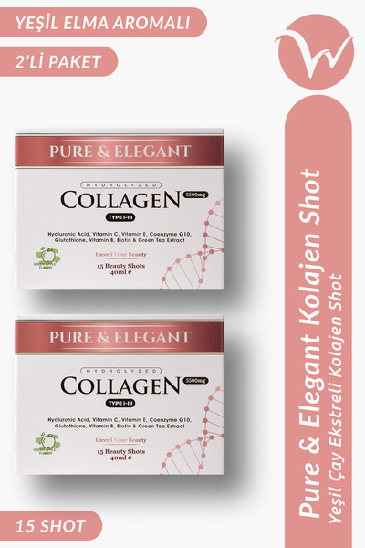 Wellvalens Pure Elegant 5500mg Kolajen Shot (Yeşil Elma Aromalı) Hyaluronik A...