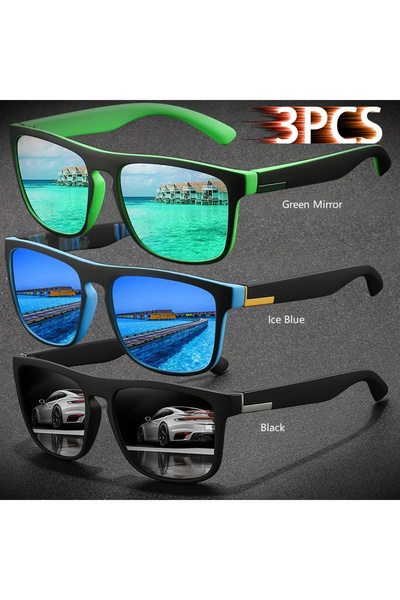 Choice4 Green-IceBlue-Black 3PCS Fashion Square UV400 Sunglasses Men Women Dr...