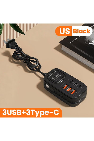 Choice3 3USB3C Black US 6 Ports USB Fast Charger Power Strip Desktop Charging...