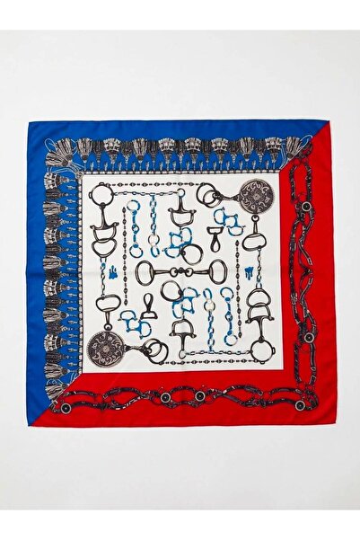 Axesoire 15416 Zincir Desenli Kırmızı-Mavi Bandana Fular 70x70 cm