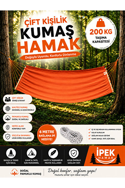 relax ipek hamak -kumaş Hamak Çift Kişilik Turuncu Renk Bahçe Piknik Kamp Sal...