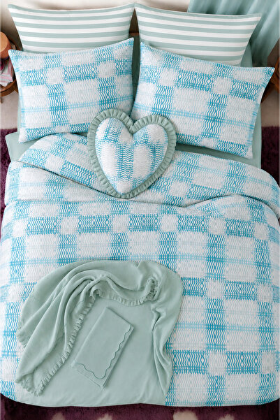 İQON Fitted Sheet Duvet Cover Set Double Motif Çağla