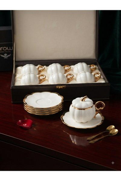 KARCILAR HOME STORE 6-Piece White Pumpkin Model Coffee Cup Set