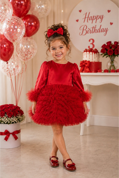 2kids2mom Girls Baby's Kids Dress Long Sleeve Tulle Tutu Special Occasion Par...