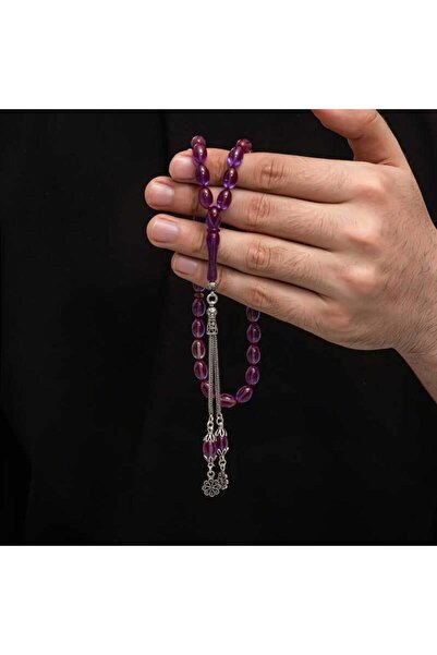 Inure Jewelry Ασημένια φούντα που σφίγγει κεχριμπαρένιο ροζάριο