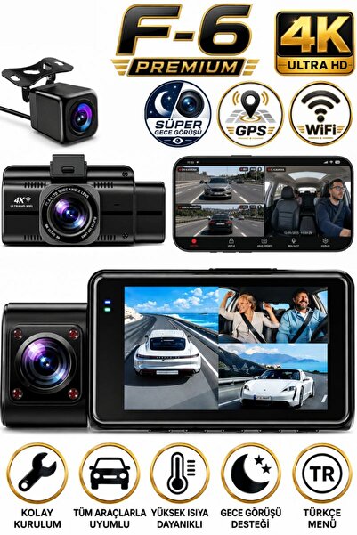 SONREİR 4K Araç içi Kamera 3 Kameralı Ön-Arka-İç WiFi GPS Park Modu Gece Görü...