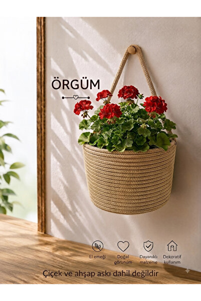 ÖRGÜM Sepet Dekoratif Çiçeklik Duvar Saksılık 15X15 CM BİTKİ DAHİL DEĞİLDİR