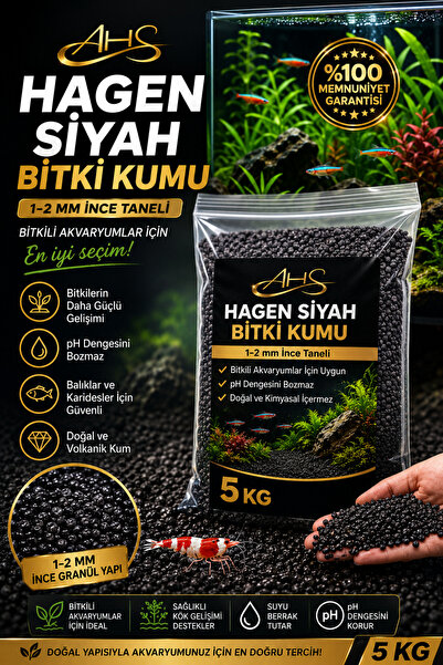 AHS 5 KG Hagen Siyah Bitki Kumu 1–2 mm | Bitkili Akvaryum Taban Kumu | pH Nöt...