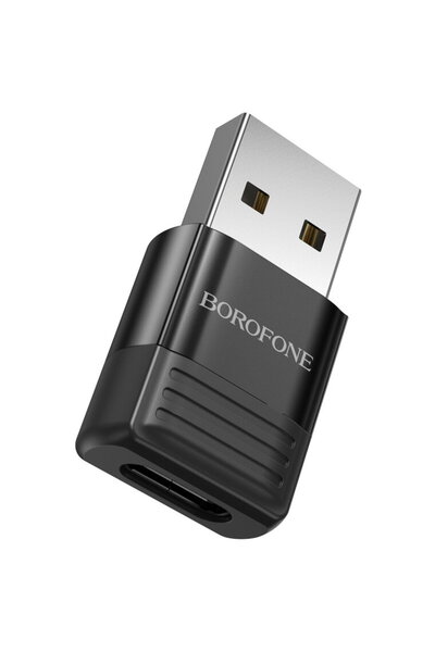 Borofone ADAPTOR "BV18", USB 2.0 (T) la USB Type-C (M), Corp metalic, Negru