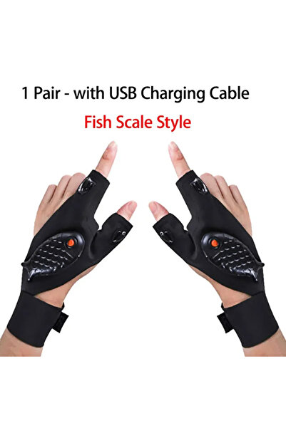 Choice 1Pair-with USB Scale LED Flashlight Fishing Strap Fingerless Gloves Wa...