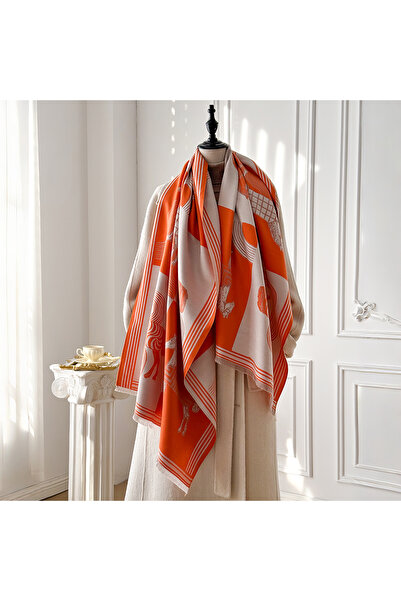 Choice3 Orange Fashion Faux Cashmere Winter Scarf For Women Vintage Pattern A...