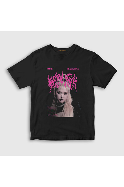 Presmono Unisex Children's Black Rose Born Pink Blackpink T-Shirt 589051Tt