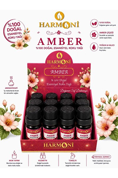 HARMONİ AMBER Çiçeği Esansiyel Uçucu Koku 10ML 12'li Stant Difüzör Esansı Buh...