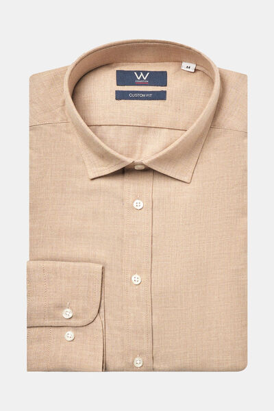 W Collection BEJ DÜZ FLANEL SOFT YAKA GÖMLEK