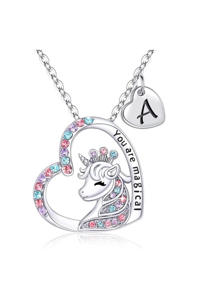Choice A Initial Letter Unicorn Necklace You Are Magical Horse Pendant Neckla...