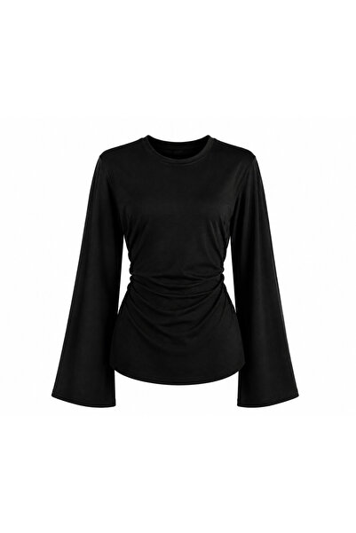 peri tower Women's Spanish Style Side Gathered Back Tie Blouse 00232
