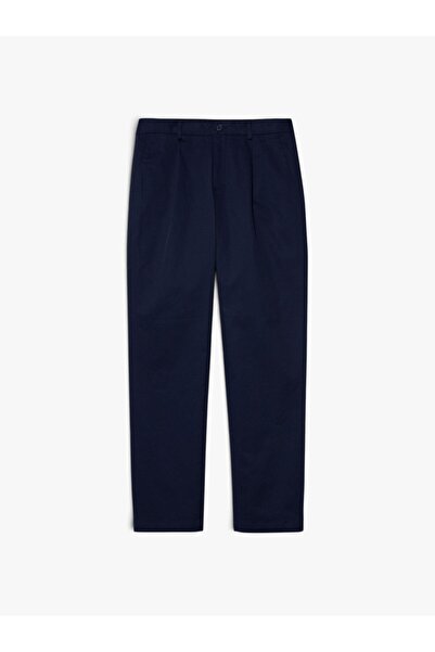 Sisley %100 Pamuk Önü Pileli Dar Paça Pantolon Erkek Lacivert Pantolon - 324P...