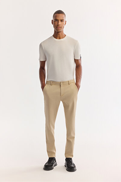 Avva Men's Beige Classic Waist Soft Touch Chino Slim Fit Trousers A52Y3019