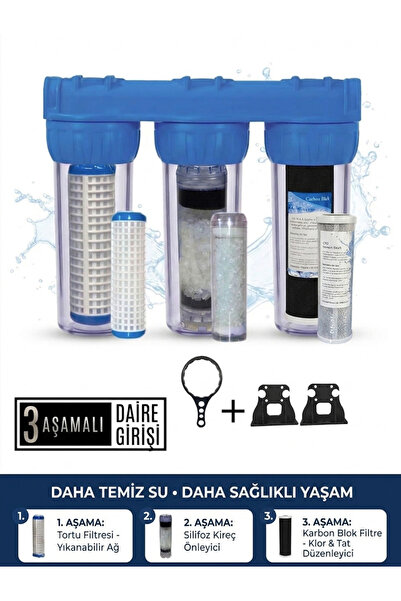 Bina Daire Girişi 3’lü Su Arıtma Sistemi Cihazı Kireç Kum ve Tortu Önleyici Set