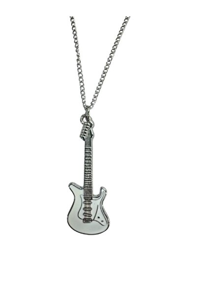 Herşey Nota Electric Guitar Figured Metal Necklace – 60 cm Chain – Zamak Plat...