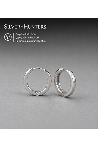 Silver Hunters Gümüş Halka Küpe 925 Ayar Gümüş Taşsız 14 mm Halka Küpe 1 Çift...