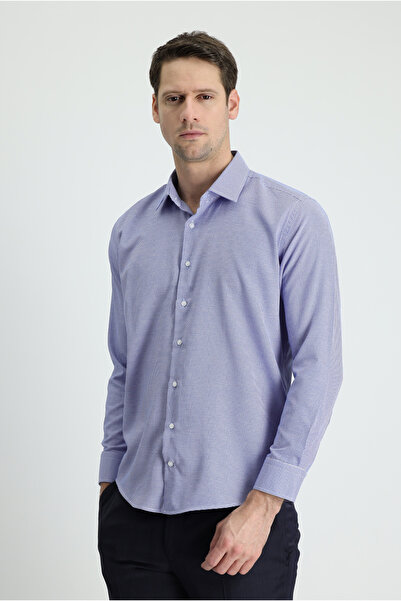Kiğılı Long Sleeve Slim Fit Slim Fit Classic Print Cotton Easy-Iron Shirt