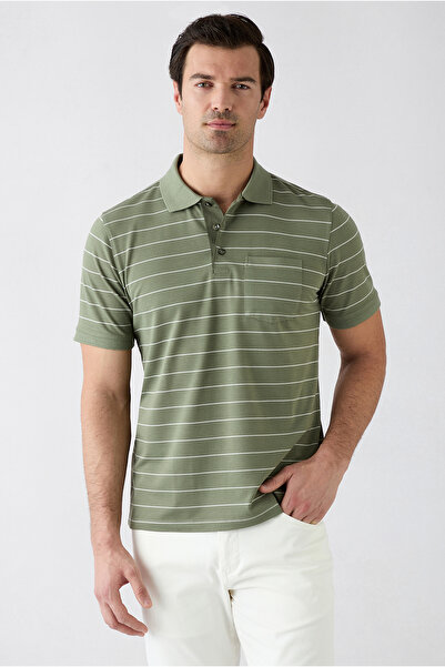 Kiğılı Regular Fit Striped Pocketed Buttoned Polo Collar T-Shirt