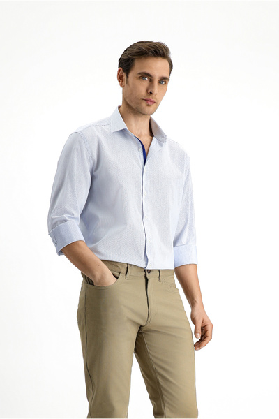 Kiğılı Long Sleeve Slim Fit Slim Fit Classic Patterned Cotton Shirt