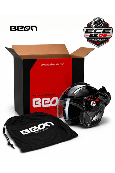 B702 Reverse Tam Açılır Kask Siyah Beyaz Kırmızı