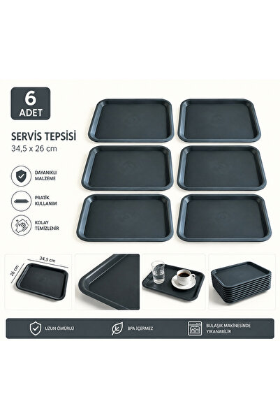 ray plastik 6 Adet Servis Tepsisi Kırılmaz Siyah
