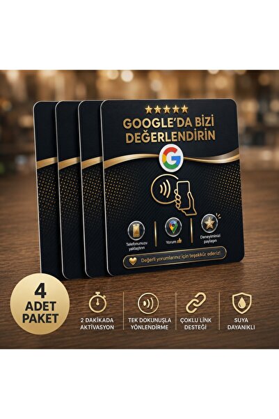 TEMASSİZPUAN 4’lu NFC Akıllı Yorum ve Tanıtım Kartı 10x10 cm pak | 2 Dakikada Aktivasyon | Çoklu Link Destekli | Temassız Akıllı Kart | Premium Pleksi | İşletmeler İçin