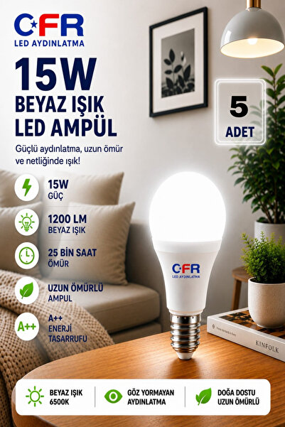 CFR LED AYDINLATMA 15W 1200 Lm Tasarruflu Beyaz Renk Led Ampul-1-2-4-6-10-20-...