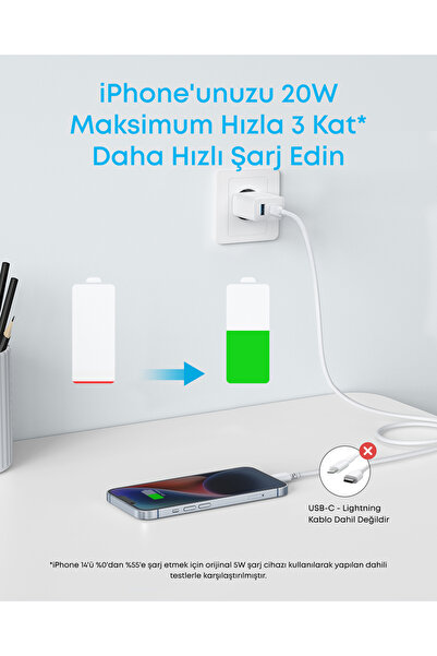 Anker 312, 2 Bağlantı Noktalı 20W Şarj Cihazı, Beyaz - A2348