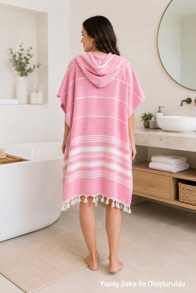 HOMENUP Women's Bathrobe Poncho Cotton Peshtamal Beach Towel