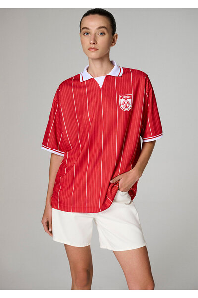 Mavi Team Futbol Koleksiyonu Türkiye Baskılı Kırmızı Forma Tişört Oversize / ...
