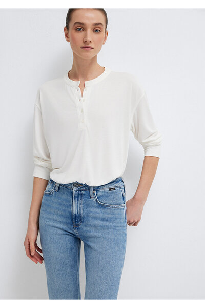 Mavi Modal-Mischgewebe-T-Shirt in Ecru, normale Passform 1613772-80194