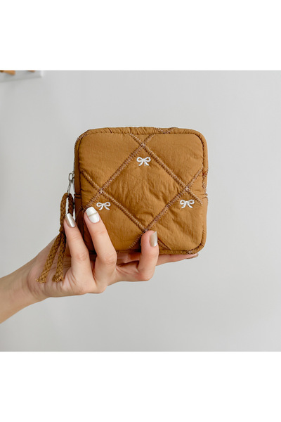Choice4 brown bow 2025 New quilted love cosmetic bag, travel portable toiletr...