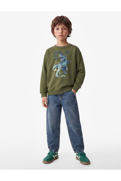 Koton Dinosaur Printed Crew Neck Long Sleeve Oversize Sweatshirt